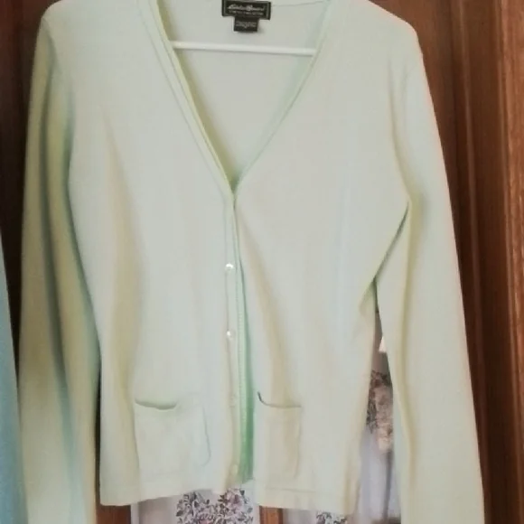 Two Cardigans, Cotton, Green, Aqua, Eddie Bauer & Studio Works. Size Small. - Picture 3 of 16